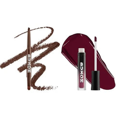Buxom Full On Plumping Liquid Lipstick Matte in Plum Queen + Power Line Plumping Lip Liner in Creamy Chocolate