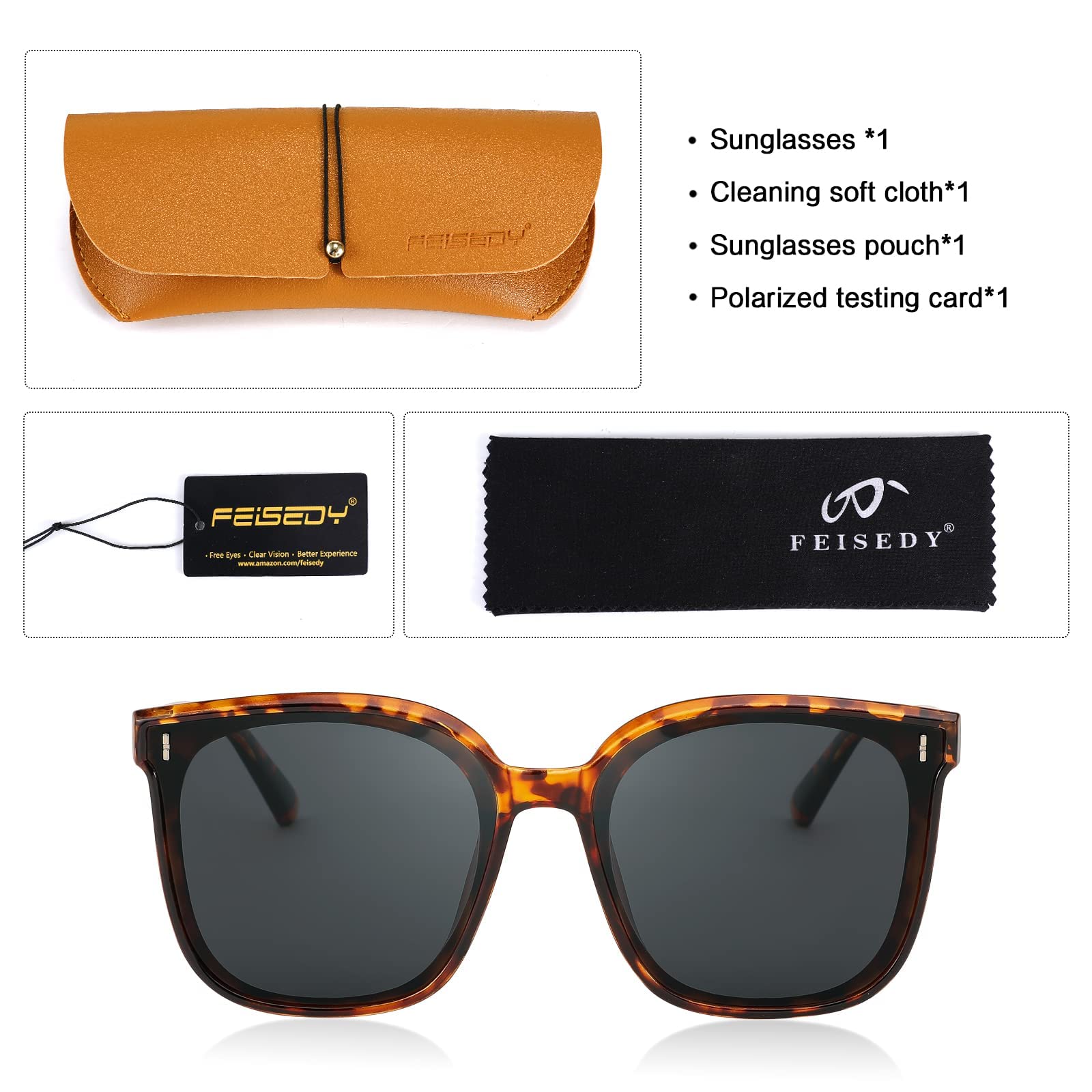 FEISEDY Women Oversized Vintage Polarized Sunglasses Square Cute Trendy Classic Simple Men B2758