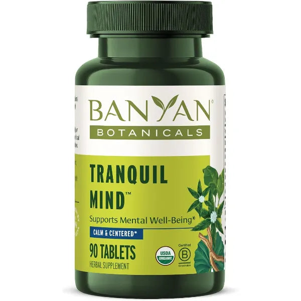 Banyan Botanicals Organic Tranquil Mind Nervous System Support & Physical Relaxation Supplement with Skullcap, Passionflower & Gotu Kola Non Drowsy Systemic Grounding 90 Tablets USDA Organic