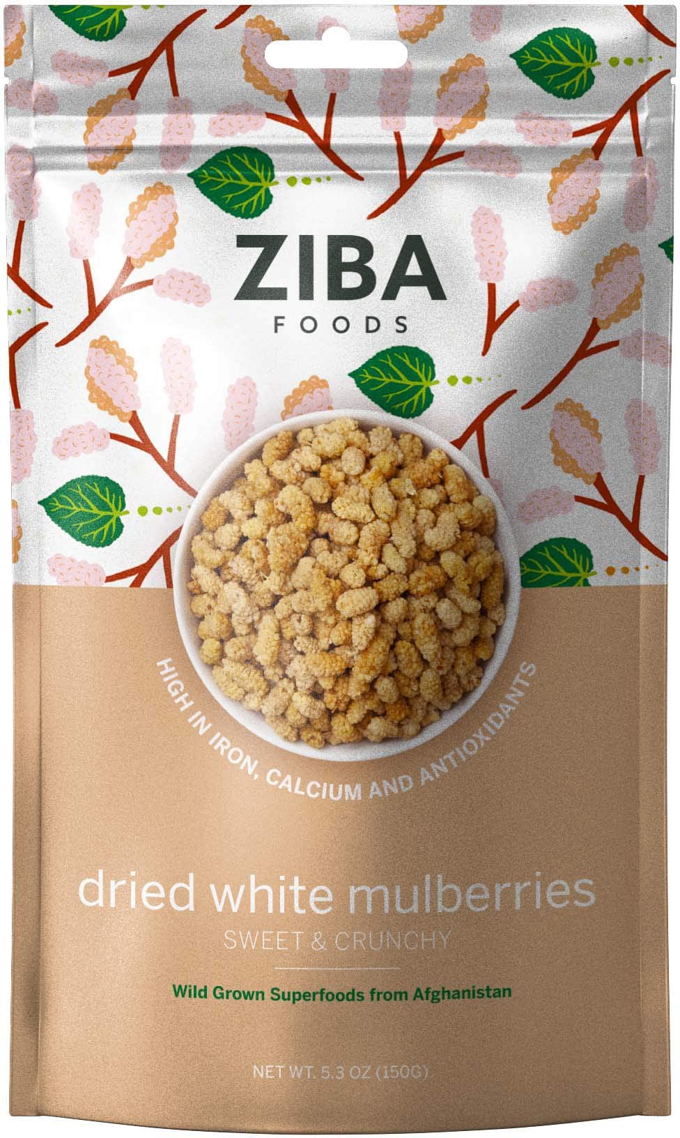 Ziba Foods Wild Grown Dried Mulberries | Non-GMO, Vegan, Whole 30 Friendly & Paleo, White Mulberry Dried Fruit Pack | Wild Grown Superfood Naturally High In Immune Boosting Antioxidants, 150 grams