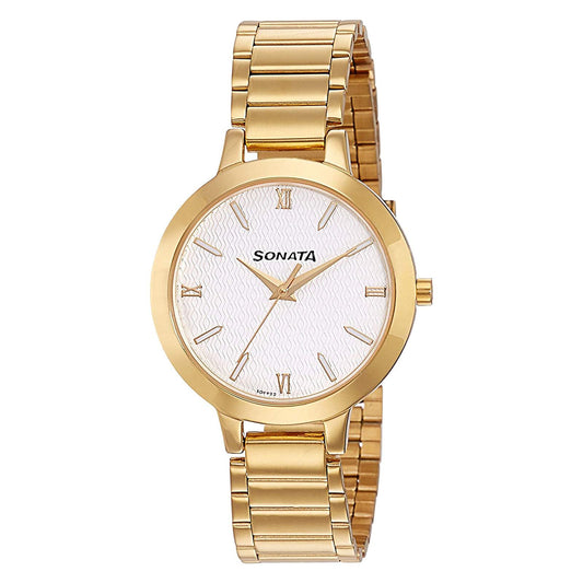 Sonata Women's White Dial Stainless Steel Band Watch - 8141YM01