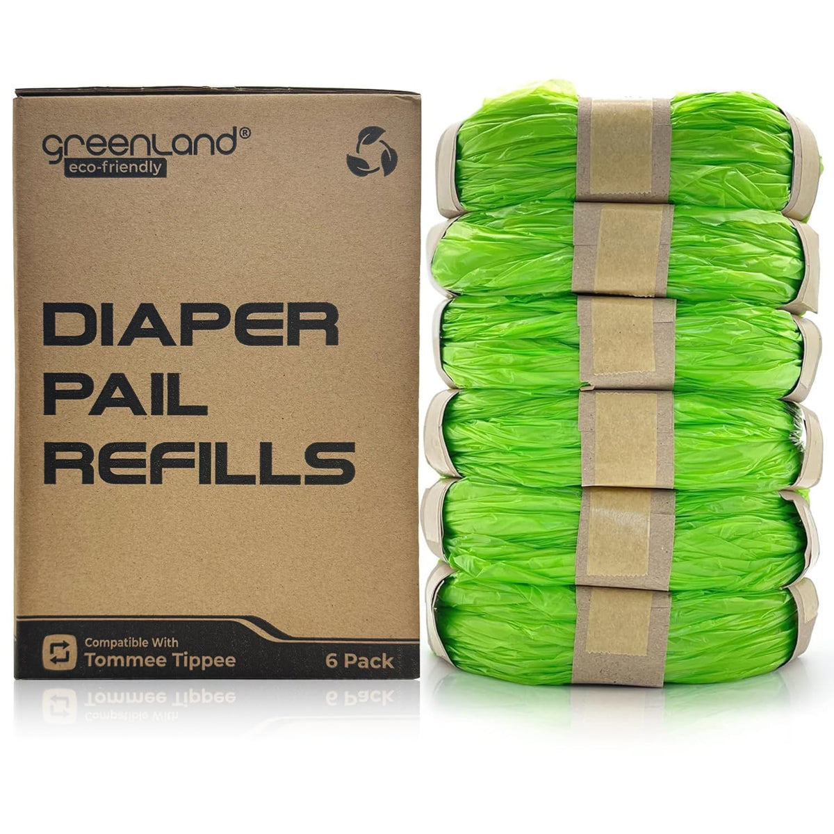 Greenland® Eco-Friendly Refill Film Rings Compatible with Tommee Tippee Simplee Sangenic & Twist & Click (6-Pack)