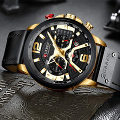 CURREN Mens Watches, Watches Quartz Analog Calendar Wrist Watch for Men, Fashion Waterproof Watch with Leather Strap - Black