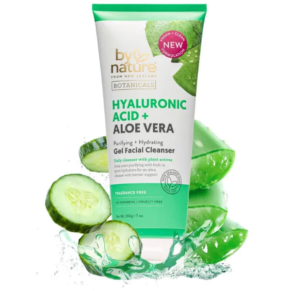 By Nature Hyaluronic Acid + Aloe Vera Facial Cleanser to Hydrate & Brighten Your Skin - Skincare from New Zealand - Premium Face Cleanser - 7oz