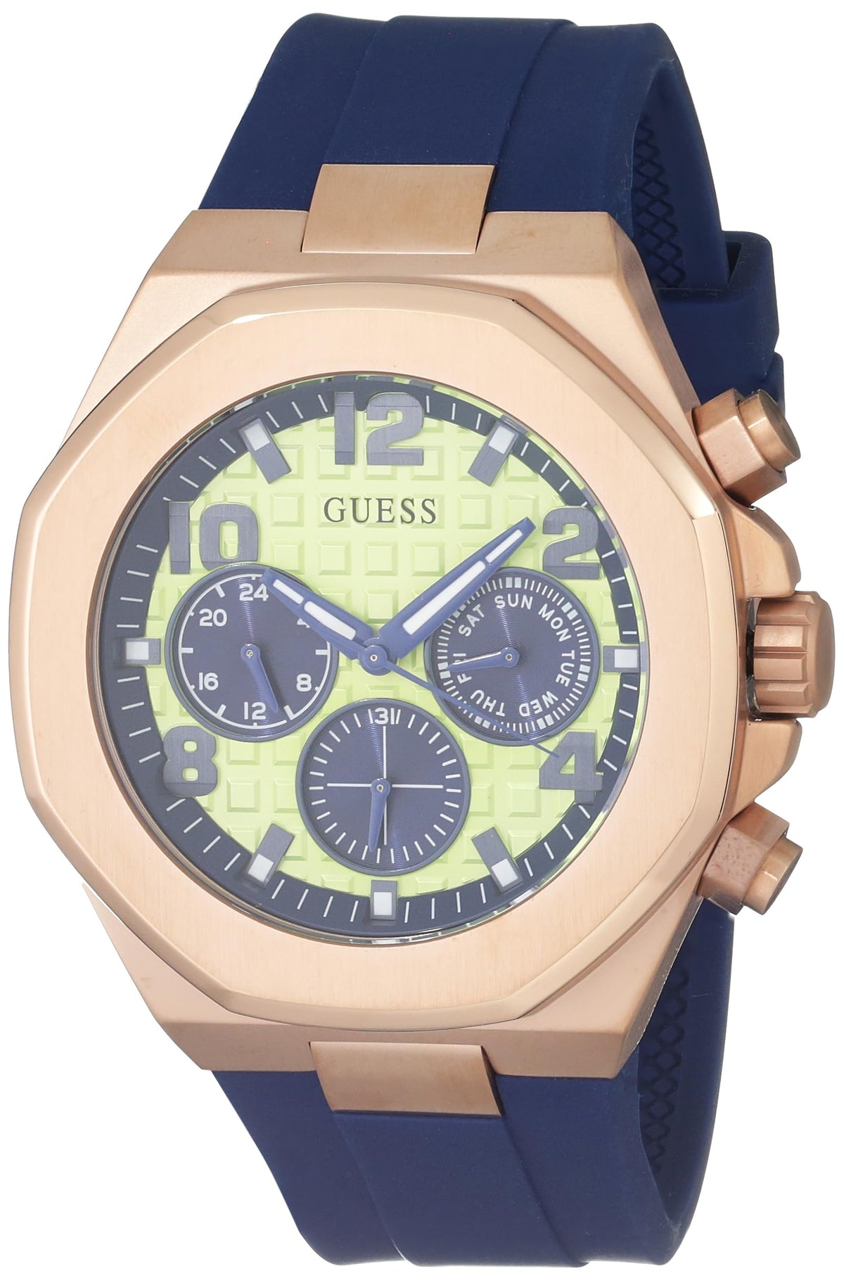 GUESS Men's 46mm Watch - Black Strap Black Dial Two-Tone Case