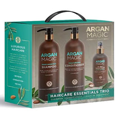Argan Magic Hair Care Essentials Trio Shine Boosting Shampoo Moisturizing Conditioner 10 in 1 Leave in Spray Restores Shine & Elasticity Hydrates Detangles, 32 oz / 8 oz