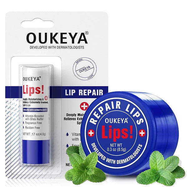 OUKEYA Medicated Lip Balm Hydrating w/Petrolatum, Shea Butter, Beeswax, 100% Natural Ingredients, Organic Lip Butter Balm & Moisturizers Lip Repair For Dry Cracked Lips Overnight Lip Treatment