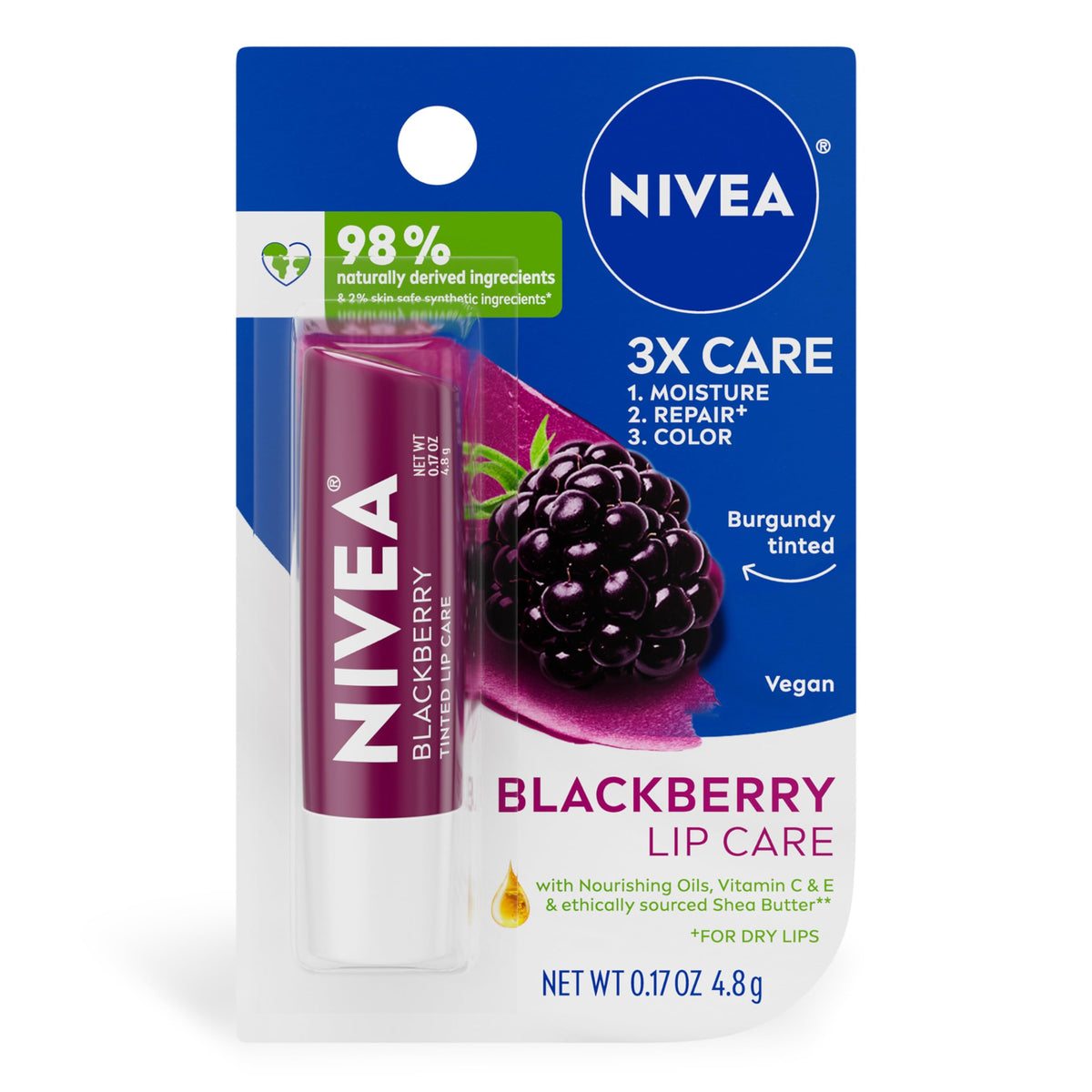 NIVEA Blackberry Shine Lip Balm 5ml, 1-pack, Multi, 4.8g (1-pack)