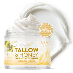 Eva Naturals Whipped Beef Tallow for Skin with Manuka Honey Moisturizer – Balm for Face – Moisturizing Cream for Soft, Smooth Skin - 2oz