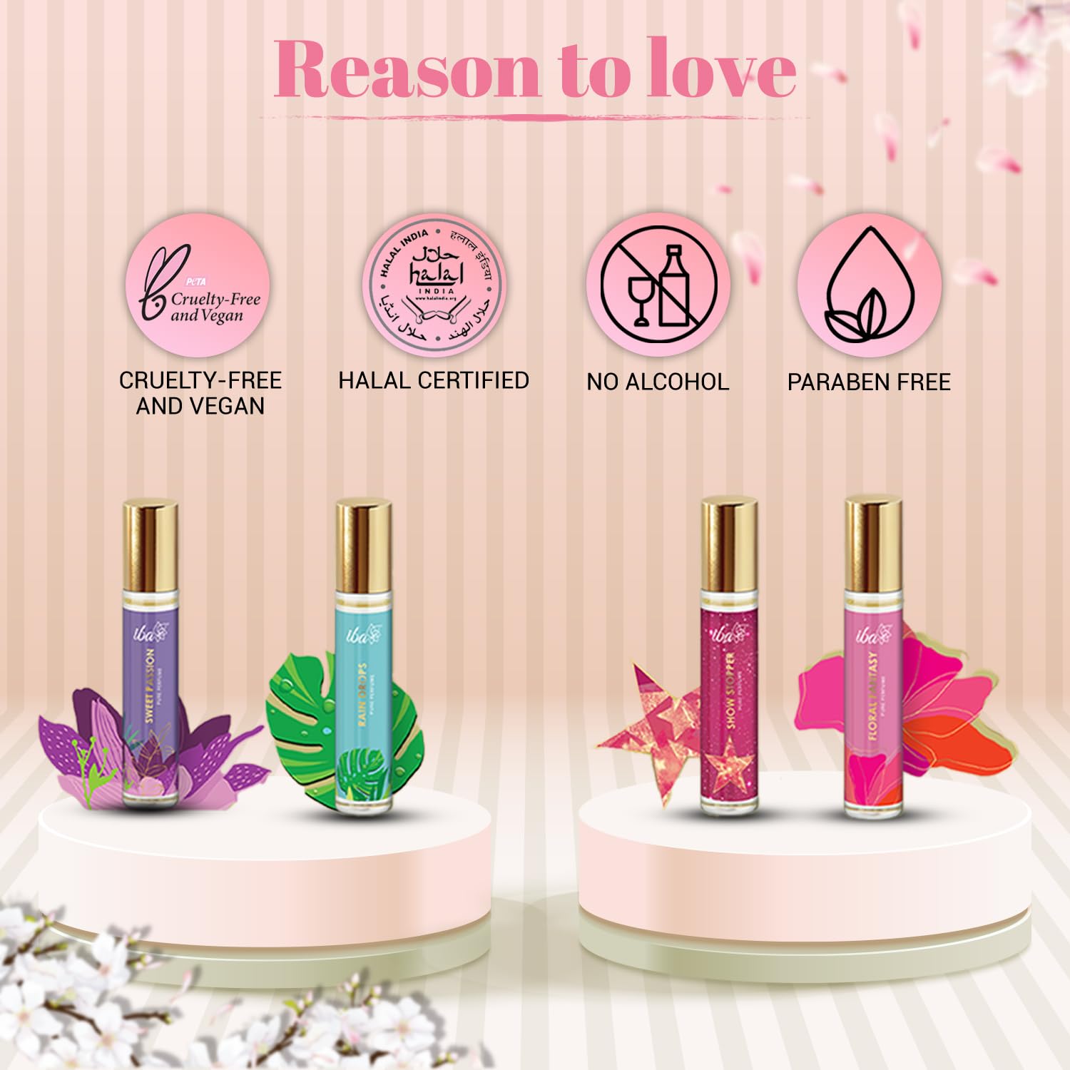 Iba Halal Care Pure Perfume Gift Set - Set of 4 Alcohol Free Rollerball Perfumes