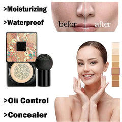 BOLHGF BB Cream Foundation Make up CC Cream, Liquid Foundation Mushroom Head Air Cushion BB Cream, Nude Makeup Moisturizing Concealer Lasting Brightening, with Makeup Sponge