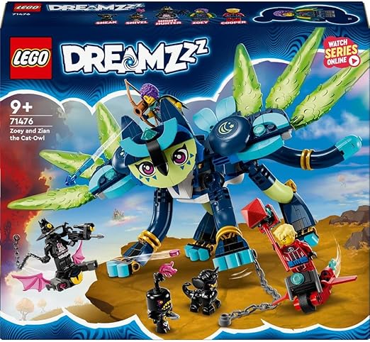 LEGO DREAMZzz 2in1 Zoey and Zian the Cat-Owl, Animal Toy for 9 Plus Year Old Kids, Boys & Girls, Mythical Creatures Figure Set with Fantasy Animals, and a Cooper Minifigure, Birthday Gift Idea71476