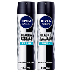 NIVEA MEN Antiperspirant Spray for Men, Black & White Invisible Protection Fresh, 2x150ml