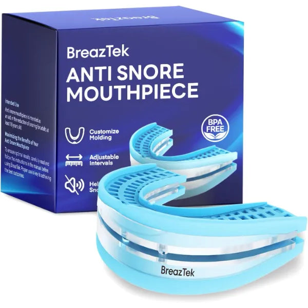 BreazTek Anti Snore Mouthpiece: FDA Cleared Snoring Mouth Guard for Adults – Helps Reduce Snoring During Sleep for Men and Women – Easy to Use & Reusable (Lightblue)