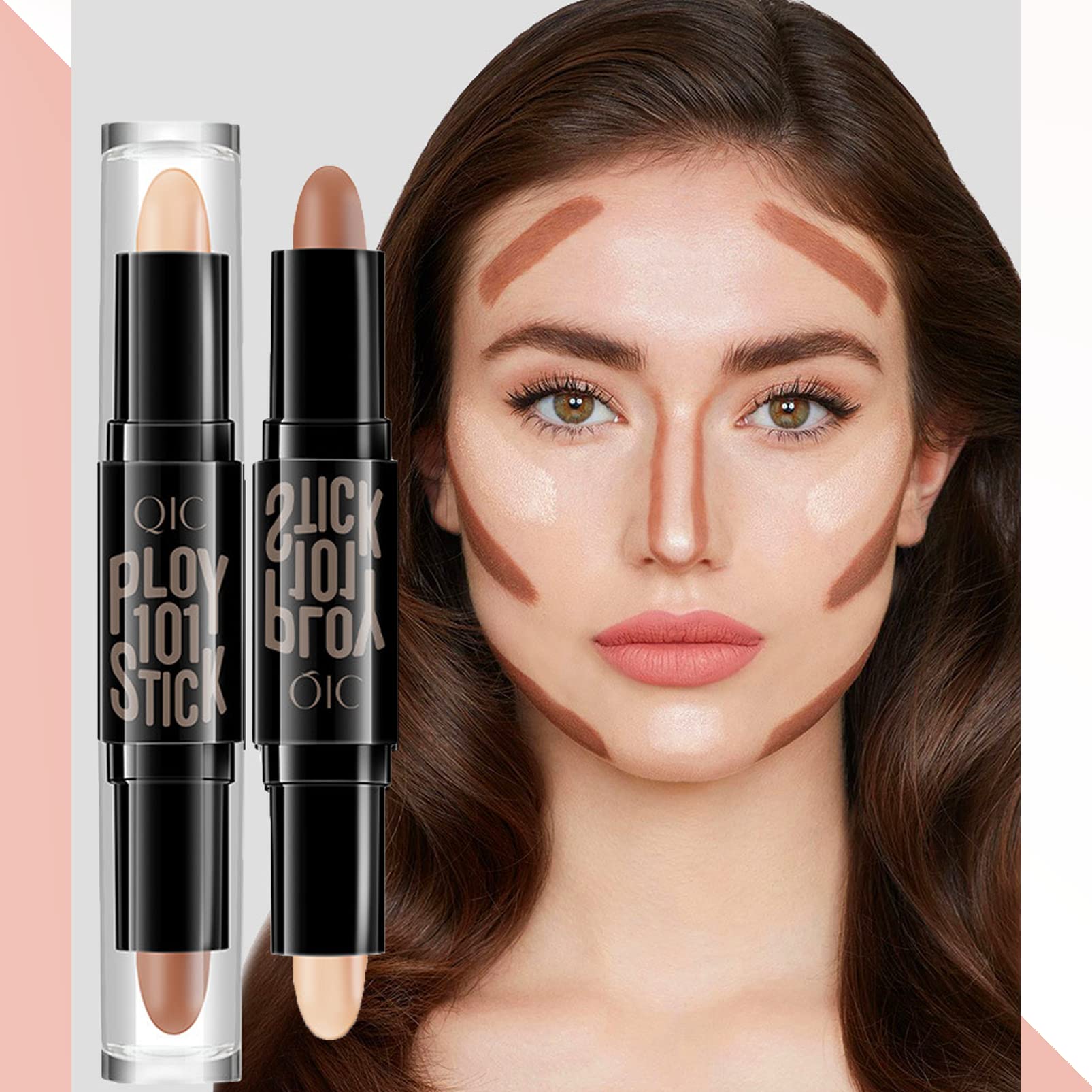 Contour Stick,2 in 1 Makeup Highlight Shading Stick,Contour Kit Natural & Bronzer Stick,Double Head Contour Concealer Highlighter Stick,Waterproof Long Lasting Contour Concealer Highlighter Stick