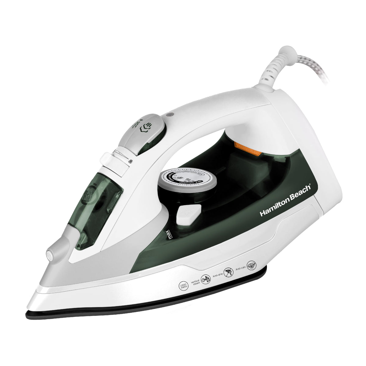 Hamilton Beach Steam Iron 2200W, Vertical steam, 23g/min steam flow, steam shot, water spray, Dry & 3 steam settings, non-stick soleplate, Anti-drip, Anti-calc, Self clean, ST2747-ME