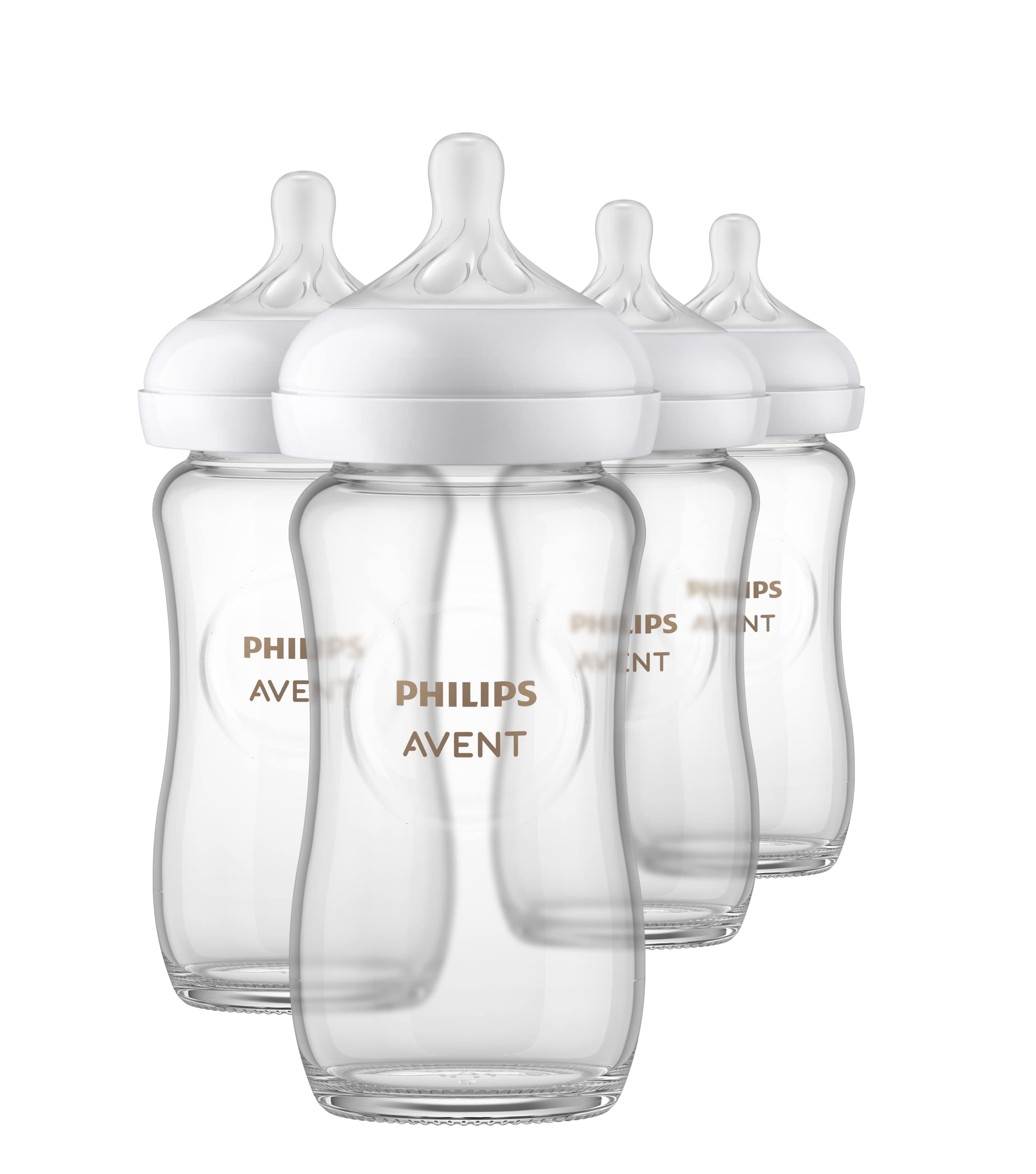 Philips AVENT Glass Natural Baby Bottle with Natural Response, Clear, 8oz, 4pk, SCY913/04