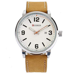 Curren 8218 Leather Round Analog With Date Display Brown, White Watch for Men - Brown