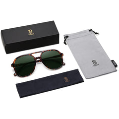 SOJOS Retro Vintage Polarized Sunglasses Double Bridge Brow Bar Square Aviators SJ2174