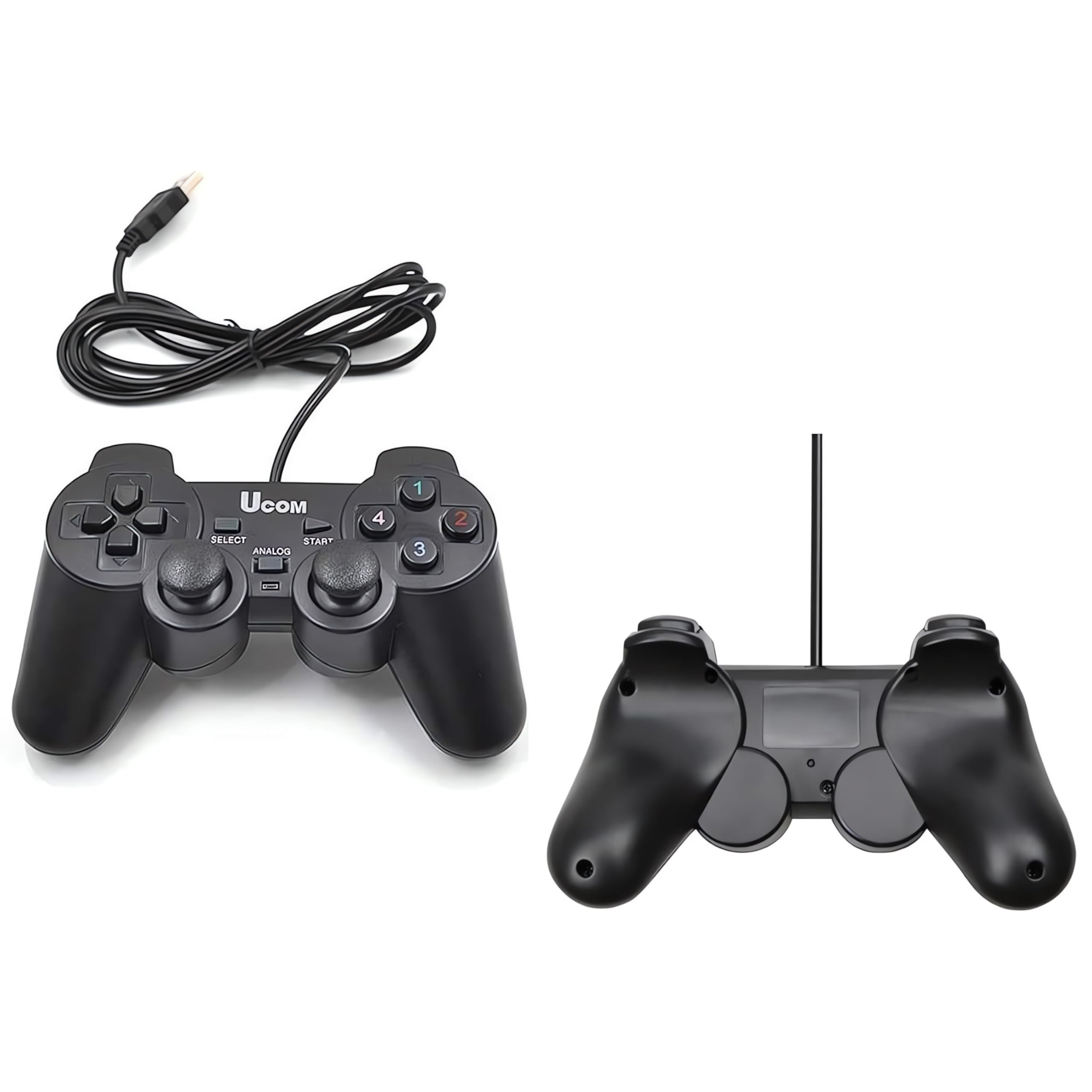 UCOM USB Gamepad/Joystick/Wired Gaming Controller for PC Computer Laptop Window with Dual Vibration Motor & Dual Analog Key & 1.8 Meter Cable, Kids & Adults - Black (Single Piece)