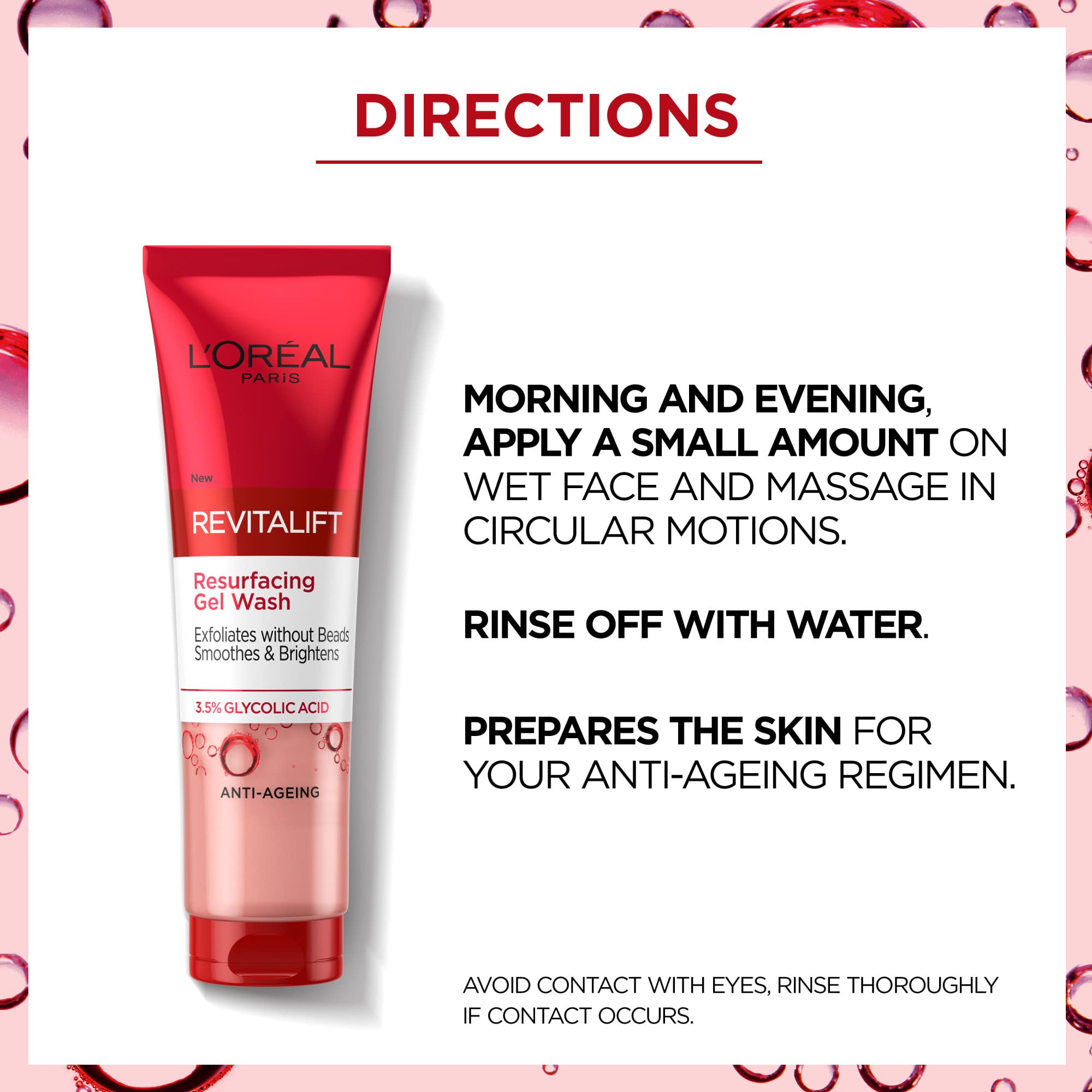 L'ORÉAL Paris 3.5% Glycolic Acid Cleanser, Revitalift Glycolic Resurfacing Gel Wash, Gently Exfoliates To Smooth & Brighten Skin – 150ml