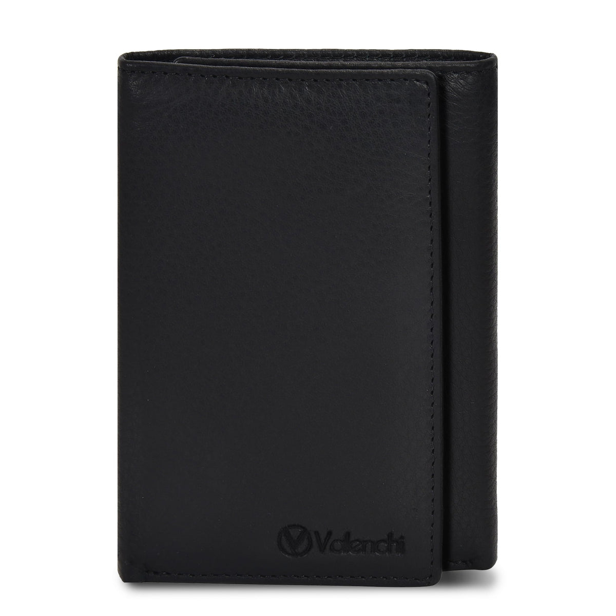 VALENCHI Men's Genuine Leather Rfid Blocking Slim Trifold Wallet With 7 Cards+1 Id Window+2 Note Compartments - Black Nappa