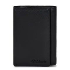 VALENCHI Men's Genuine Leather Rfid Blocking Slim Trifold Wallet With 7 Cards+1 Id Window+2 Note Compartments - Black Nappa