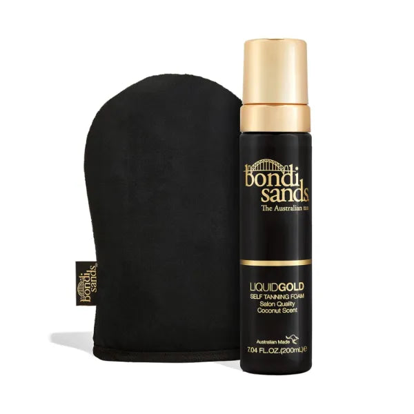 Bondi Sands Liquid Gold Self Tanning Foam + Application Mitt | Includes Lightweight Sunless Foam + Reusable Mitt for a Flawless Finish