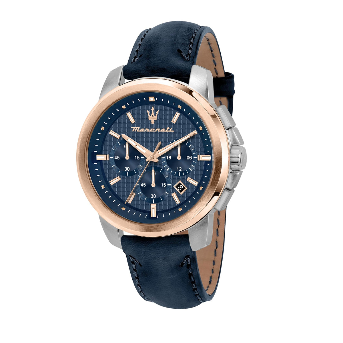 Maserati Successo Men's Watch, Chronograph, Made of Stainless Steel, Rose Gold PVD, Leather - R8871621015