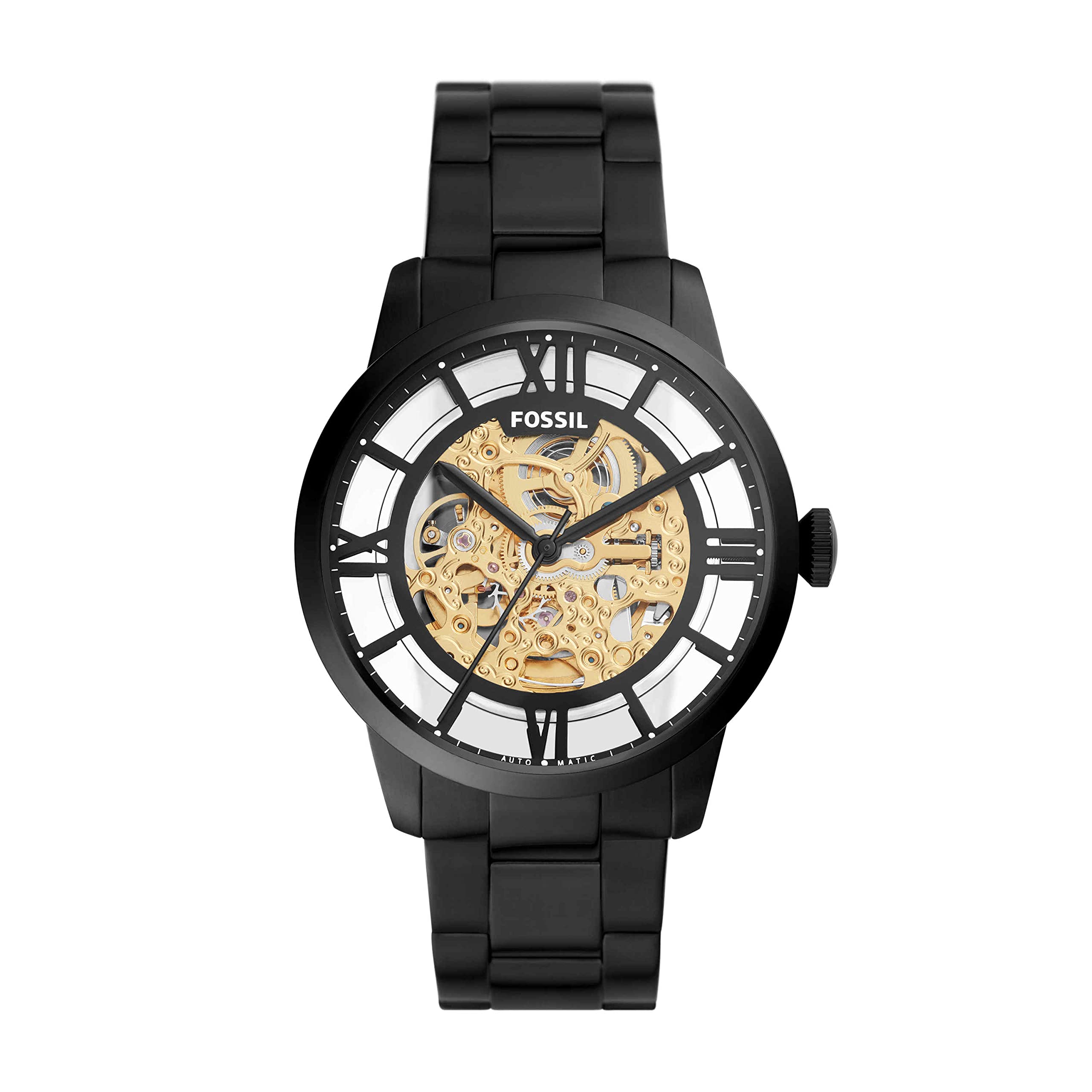 Fossil Men's Townsman Stainless Steel Mechanical Automatic Watch Black_Stailess steel