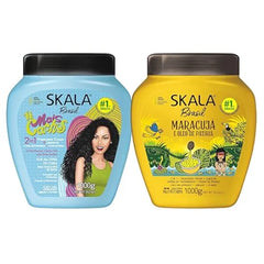 SKALA Hair Type 3ABC Mais Cachos & Passion Fruit Combo Hydrate Curls, Eliminate Frizz, For Curly Hair 2 IN 1 Conditioning Treatment & Cream to Comb, Blue