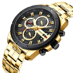 CURREN Quartz Watches for Men's Original Brand Calendar Multi-Function Style Waterproof Boys Steel Wrist Watch 8337 (Gold)
