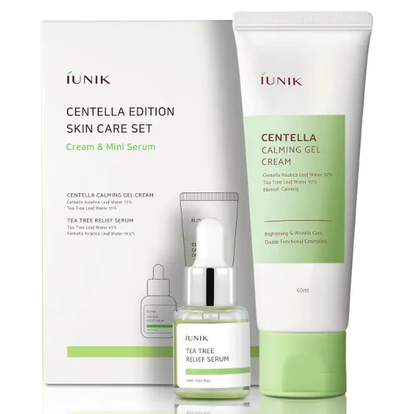 IUNIK Centella Edition Skincare Set (Cream 2.02 fl.oz. & Mini Serum 0.51 fl.oz.) - Centella Asiatica and Tea Tree Leaf Waters Moisturize, and Protect the Skin