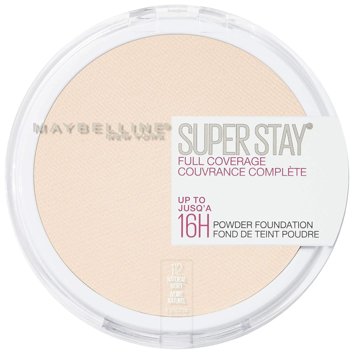 Maybelline Super Stay Full Coverage Powder Foundation Makeup, Up to 16 Hour Wear, Soft, Creamy Matte Foundation, Natural Ivory, 1 Count