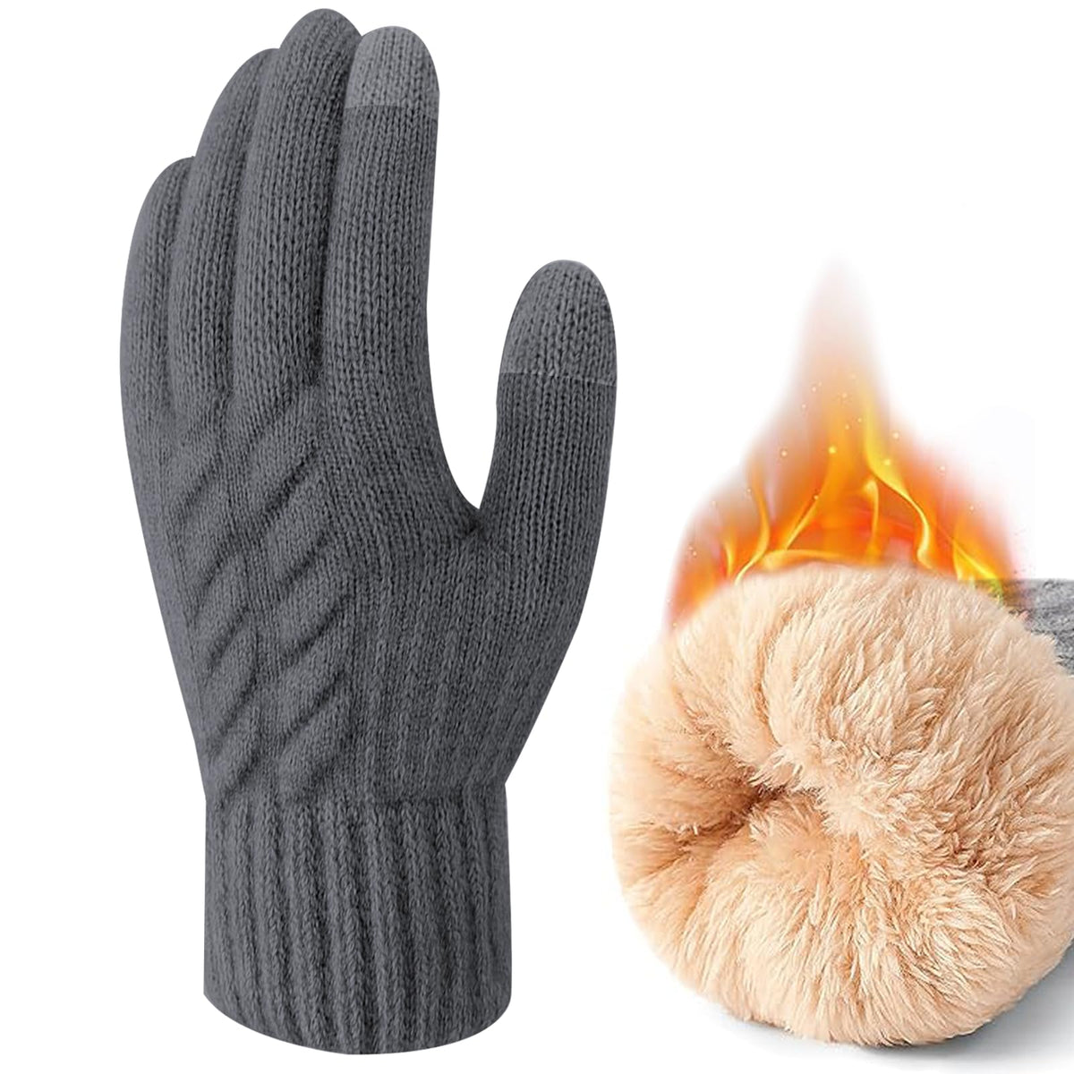 BananaHome Thermal Winter Gloves Fleece Lining Touch Screen Knit Stretchy Warm Gloves Cold Weather Gloves for Running Cycling Riding for Men Women - Grey