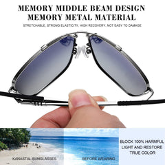 KANASTAL Polarized Sunglasses for Men Women, Large Memory Metal Frame Lightweight Sun Glasses 100% UV400 Protection Shades for Driving