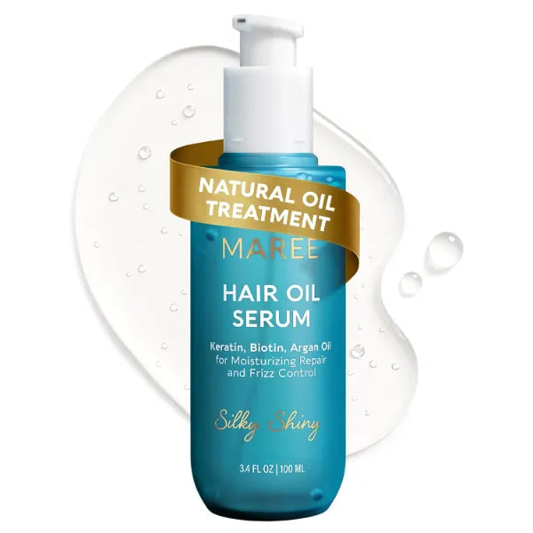 MAREE Hair Oil for Frizzy Hair with Argan Oil, Keratin & Biotin – Hair Serum for Dry and Curly Hair Gloss – Frizz Control Hair Care Products for Women, 3.04 Fl Oz