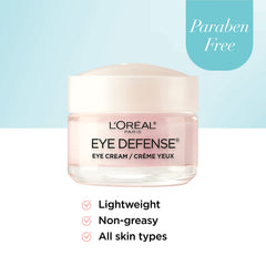 L'Oreal Paris Eye Cream to Reduce Puffiness, Lines and Dark Circles, Skincare Dermo-Expertise Eye Defense Eye Cream with Caffeine and Hyaluronic Acid For All Skin Types, 0.5 oz.