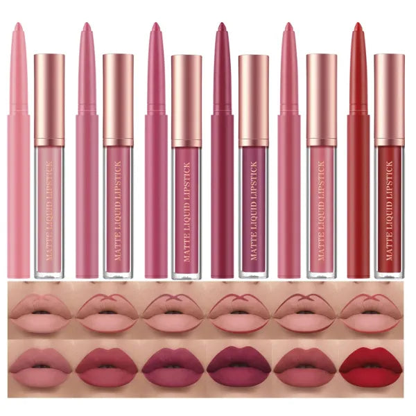 BestLand 12Pcs Matte Liquid Lipstick + Lip Liner Pens Set, One Step Lips Makeup Sets Pigment Velvety Nude Lip Stain Waterproof Long Wear Lip Gloss Make up Gift Set