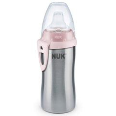 NUK Active Cup Toddler's Drinking Bottle, 12+ Months, Stainless Steel, Leak-Proof, Anti-Colic, BPA-Free, 215 ml, Pink