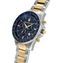 Maserati Men's Sfida Chronograph Wrist Watch, Blue Dial, Silver/Gold Strap, 44 mm Case