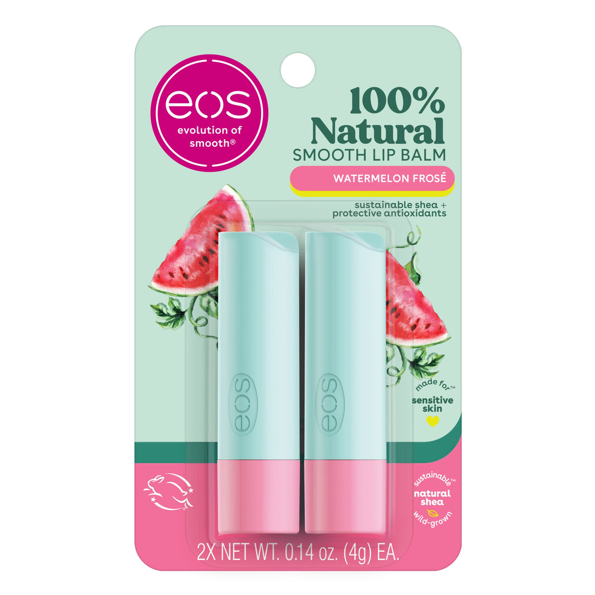 EOS 100% Natural Lip Balm, Watermelon Frosé, All-Day Moisture, Lip Care, 0.14 oz, 2-Pack
