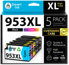 Smart Ink Compatible Ink Cartridge Replacement for HP 953XL 953 XL 5 Multipack (2 Black XL & C/M/Y) with Advanced Chip Technology to use with HP Officejet pro 7720 7730 7740 8710 8715 8720 Printer