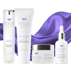 YOUN Beauty 5 Years Younger Skin Care System – Anti-Aging Skincare Set, Vitamin C Serum, Retinol Moisturizer, Green Tea Facial Cleanser & Wash-Off Exfoliating Cream