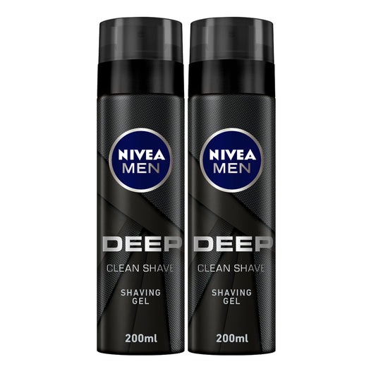 NIVEA MEN Shaving Gel, DEEP Clean Shave Antibacterial Black Carbon - 2x200ml