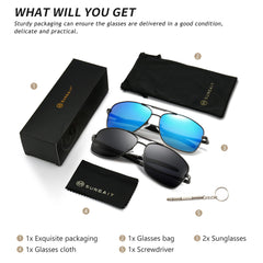 SUNGAIT Men's Polarized Square Aviator Sunglasses Durable Metal Frame for Fishing Driving Golf 100% UV Protection