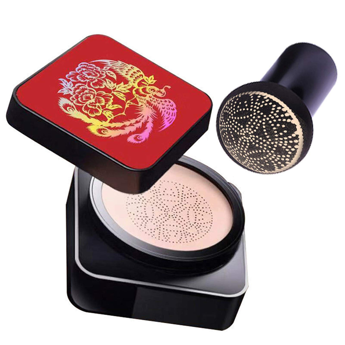 Mushroom Head Air Cushion CC Cream High Coverage Foundation Long Lasting Waterproof Brighten BB Moisturizing Medium Concealer For Oily Skin Hides Face Pores ,with Makeup Sponge