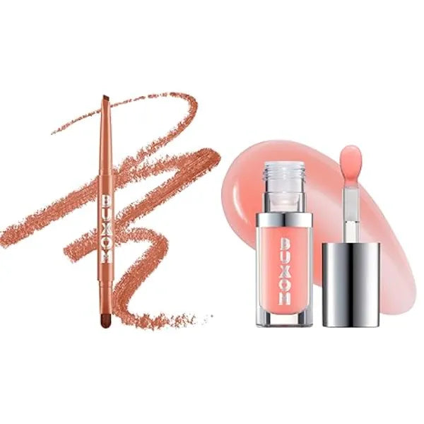 Buxom Full On Glossy Lip Oil in White Russian Power Line Plumping Lip Liner in Smooth Spice