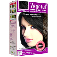 Vegetal Bio Hair Colour - Soft Black 50g Achieve Natural, Ammonia-Free Hair Color PPD-Free, 100% Herbal Certified Organic for Men and Women UV Protection and Luster Maintenance Complete Kit