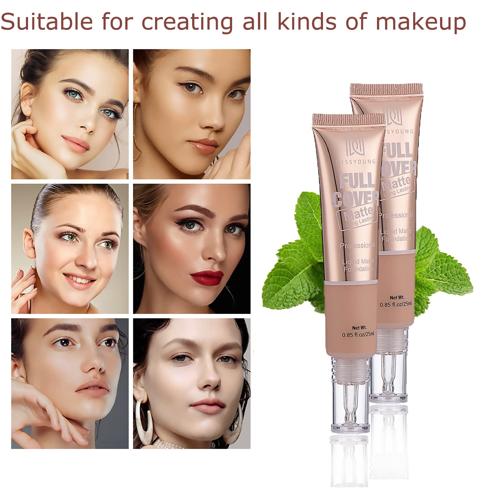 Full Coverage Foundation, Hydrating Lightweight Liquid Foundation, Long Lasting Smooth Foundation Full Coverage, Soft Matte Oil Control Concealer Foundation for Mature Skin Foundations(1# Ivory)